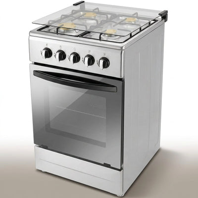 Gas Range Built for Compact Kitchens, 4 Burner Cooktop, 65L Oven, Stainless Steel Body, NG-LPG Conversion Kit