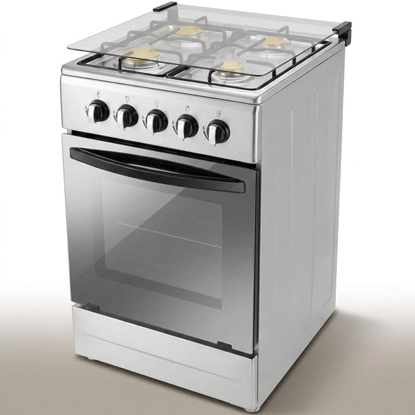 20" Free Standing Gas Stove Oven Range,4 Burner LPG Cooktop with 65L Oven, 201 Stainless Steel Body, Double Layer Mirror Surface Tempered Glass Door, Compact Design for Kitchen (NG-LPG Conversion Kit) — Studio Shot