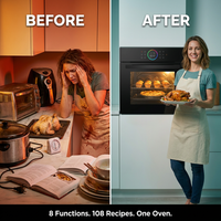 24" Single Wall Oven: Stainless Steel, Black, ETL Certified, 70L Built-In Electric, 3000W Power, 8 Cooking Functions & 108 Automatic Recipes, Led Touch Control — Before & After