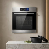 24" Single Wall Oven: Stainless Steel, Black, ETL Certified, 70L Built-In Electric, 3000W Power, 8 Cooking Functions & 108 Automatic Recipes, Led Touch Control — Studio Shot