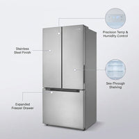 30 In. 18.5 Cu. Ft. Stainless Steel French Door Refrigerator — infographic
