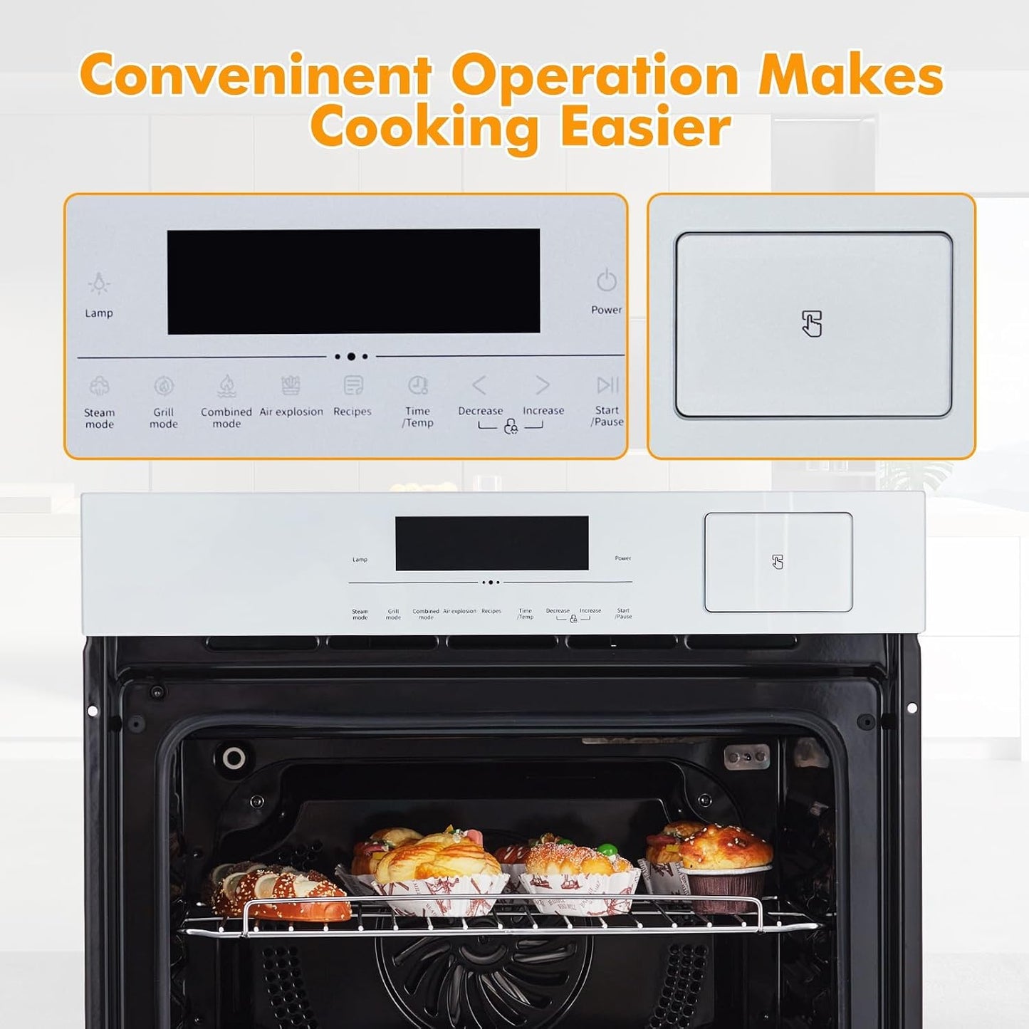 Single Wall Oven 24" Built-In Electric Ovens with 10 Functions, 3000W, 240V, 2.5Cu.F Convection Wall Oven in Stainless Steel, Touch Control, Timer, Safety Lock, ETL Certified