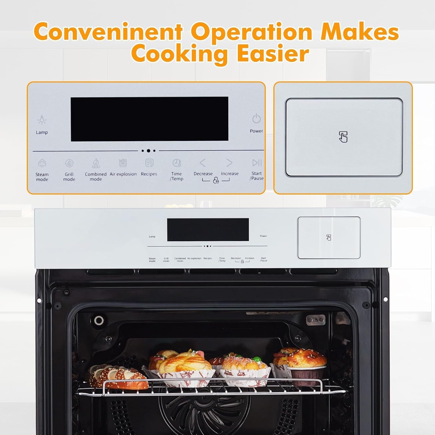 Single Wall Oven 24" Built-In Electric Ovens with 10 Functions, 3000W, 240V, 2.5Cu.F Convection Wall Oven in Stainless Steel, Touch Control, Timer, Safety Lock, ETL Certified
