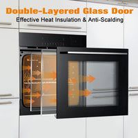 24" Single Wall Oven: Stainless Steel, Black, ETL Certified, 70L Built-In Electric, 3000W Power, 8 Cooking Functions & 108 Automatic Recipes, Led Touch Control