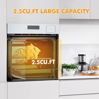 Single Wall Oven 24" Built-In Electric Ovens with 10 Functions, 3000W, 240V, 2.5Cu.F Convection Wall Oven in Stainless Steel, Touch Control, Timer, Safety Lock, ETL Certified