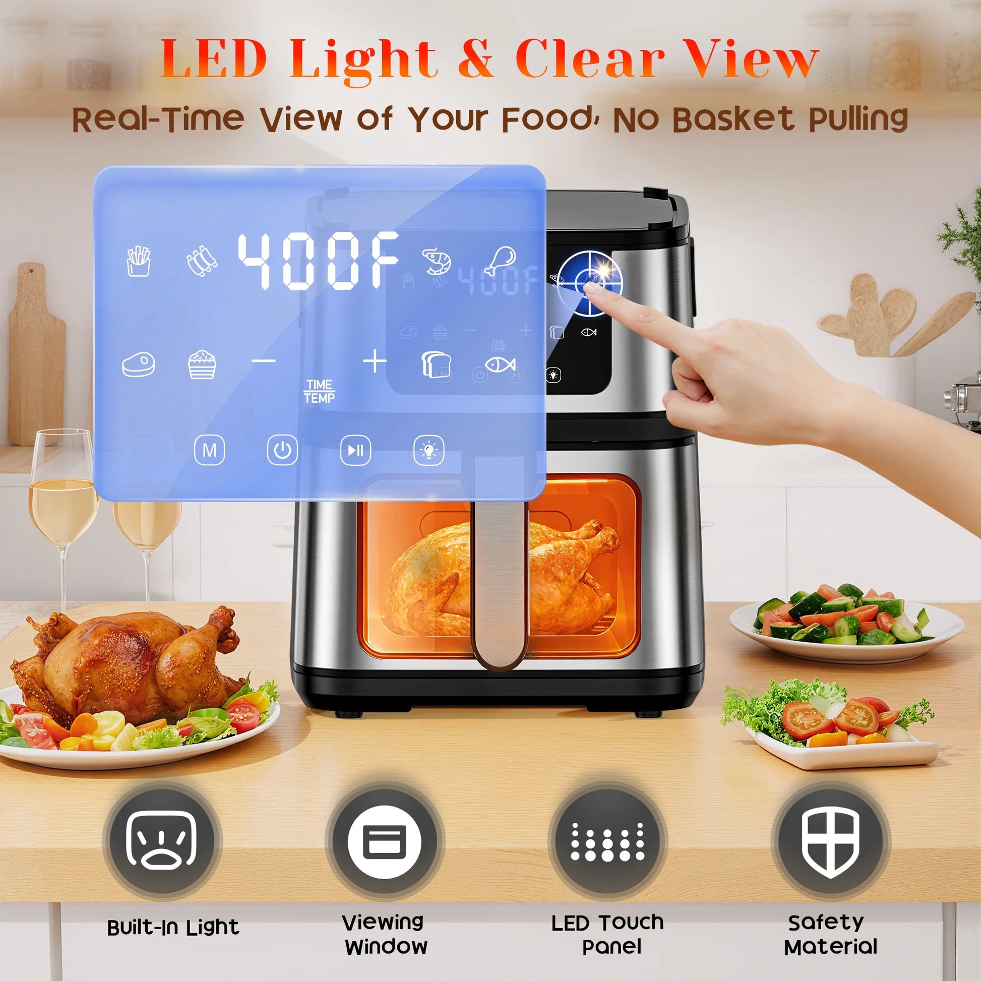 7.5QT 10-In-1 Air Fryer Oven with Grill Plate, LCD Digital Control, Clear-View Window, Air Fryer for Roasting, Baking, Reheating Healthy Meals, Nonstick Basket Air Fryer