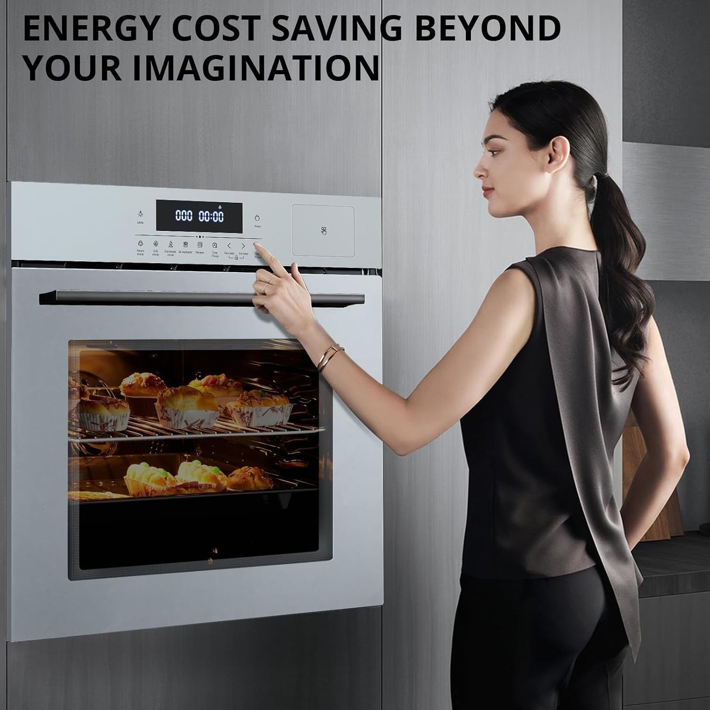 Single Wall Oven 24" Built-In Electric Ovens with 10 Functions, 3000W, 240V, 2.5Cu.F Convection Wall Oven in Stainless Steel, Touch Control, Timer, Safety Lock, ETL Certified