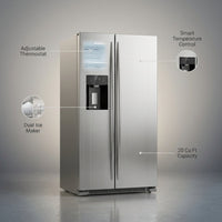 French Door Refrigerator Built for Modern Kitchens, 20 Cu Ft Capacity, Dual Ice Maker, Smart Temperature Control — infographic
