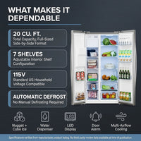 French Door Refrigerator with Side Freezer, Nugget and Cube Ice Maker, Adjustable Thermostat, 20 Cu. Ft., Stainless Steel — Results & Stats