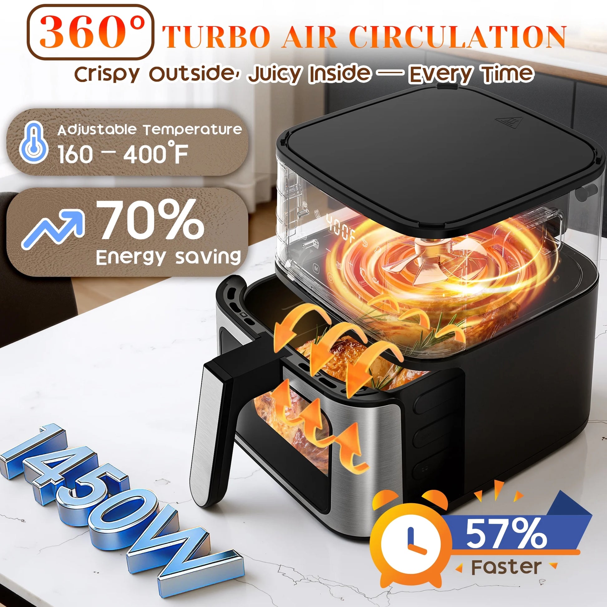 7.5QT 10-In-1 Air Fryer Oven with Grill Plate, LCD Digital Control, Clear-View Window, Air Fryer for Roasting, Baking, Reheating Healthy Meals, Nonstick Basket Air Fryer