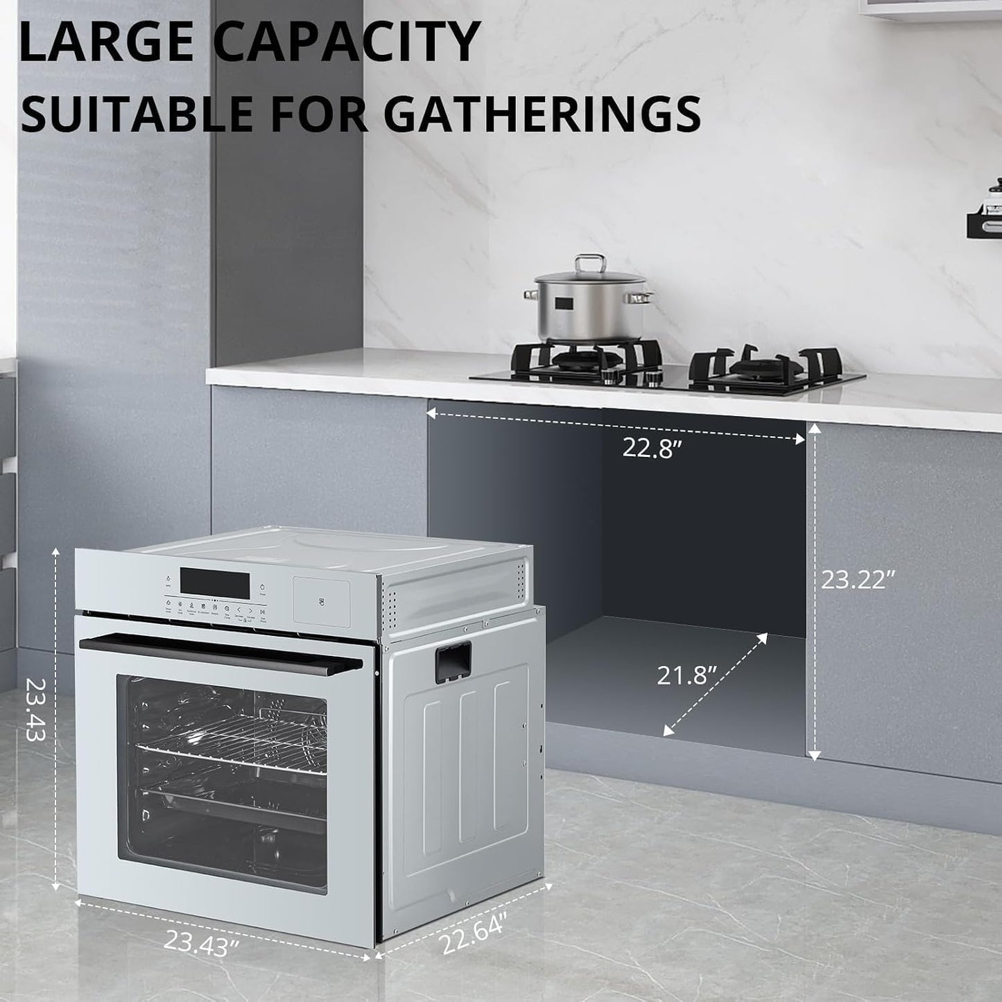 Single Wall Oven 24" Built-In Electric Ovens with 10 Functions, 3000W, 240V, 2.5Cu.F Convection Wall Oven in Stainless Steel, Touch Control, Timer, Safety Lock, ETL Certified