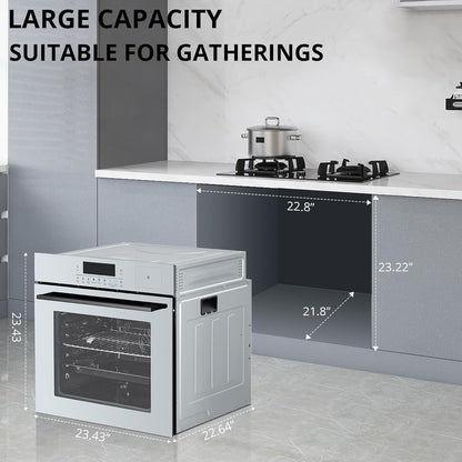 Single Wall Oven 24" Built-In Electric Ovens with 10 Functions, 3000W, 240V, 2.5Cu.F Convection Wall Oven in Stainless Steel, Touch Control, Timer, Safety Lock, ETL Certified