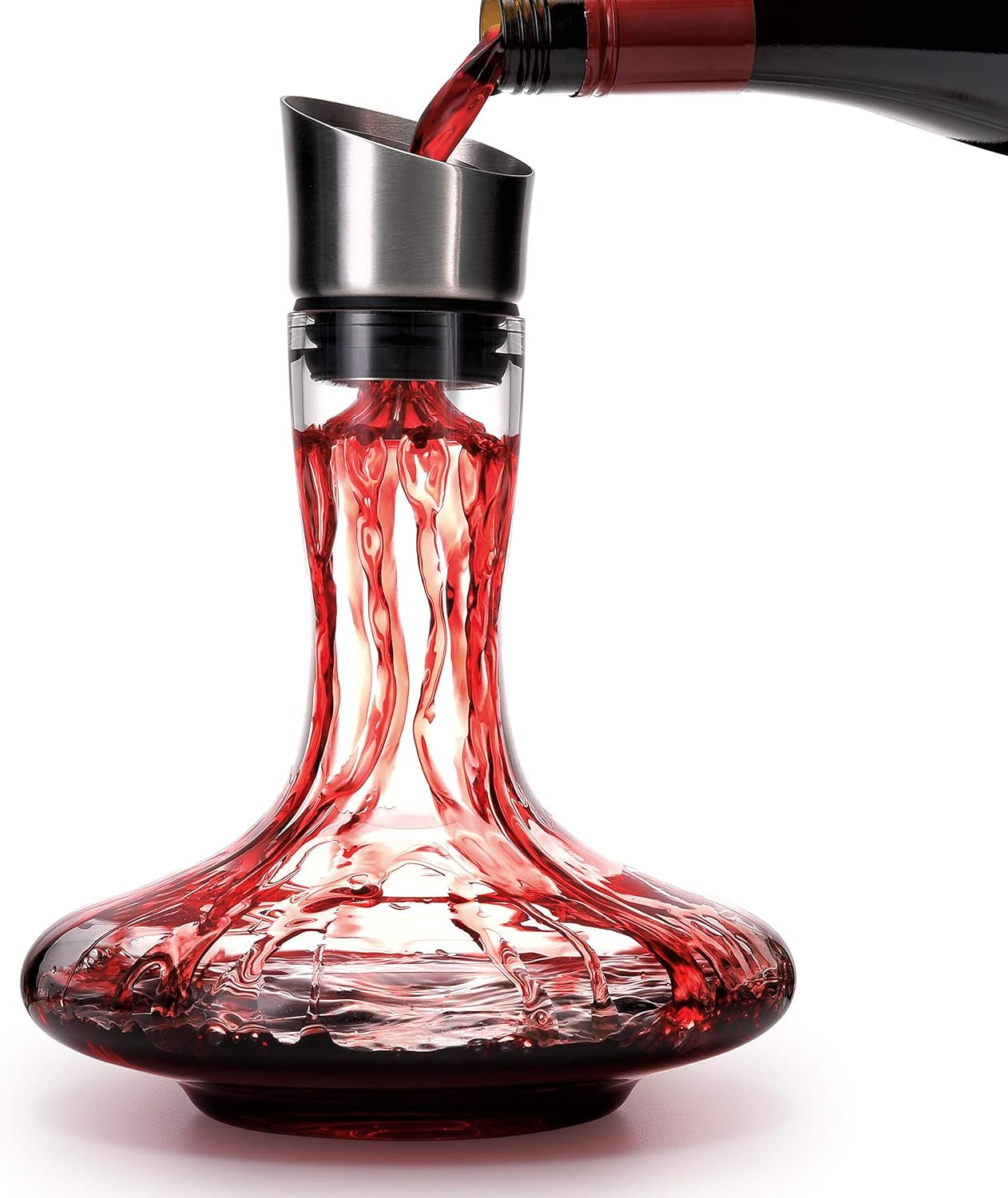 Wine Decanter Built-In Aerator Pourer, Wine Carafe, Red Wine Decanter,100% Lead-Free Crystal Glass, Wine Hand-Held Aerator, Wine Gift, Wine Accessories (Clear，Crystal)