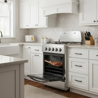 Gas Range Built for Compact Kitchens, 4 Burner Cooktop, 65L Oven, Stainless Steel Body, NG-LPG Conversion Kit