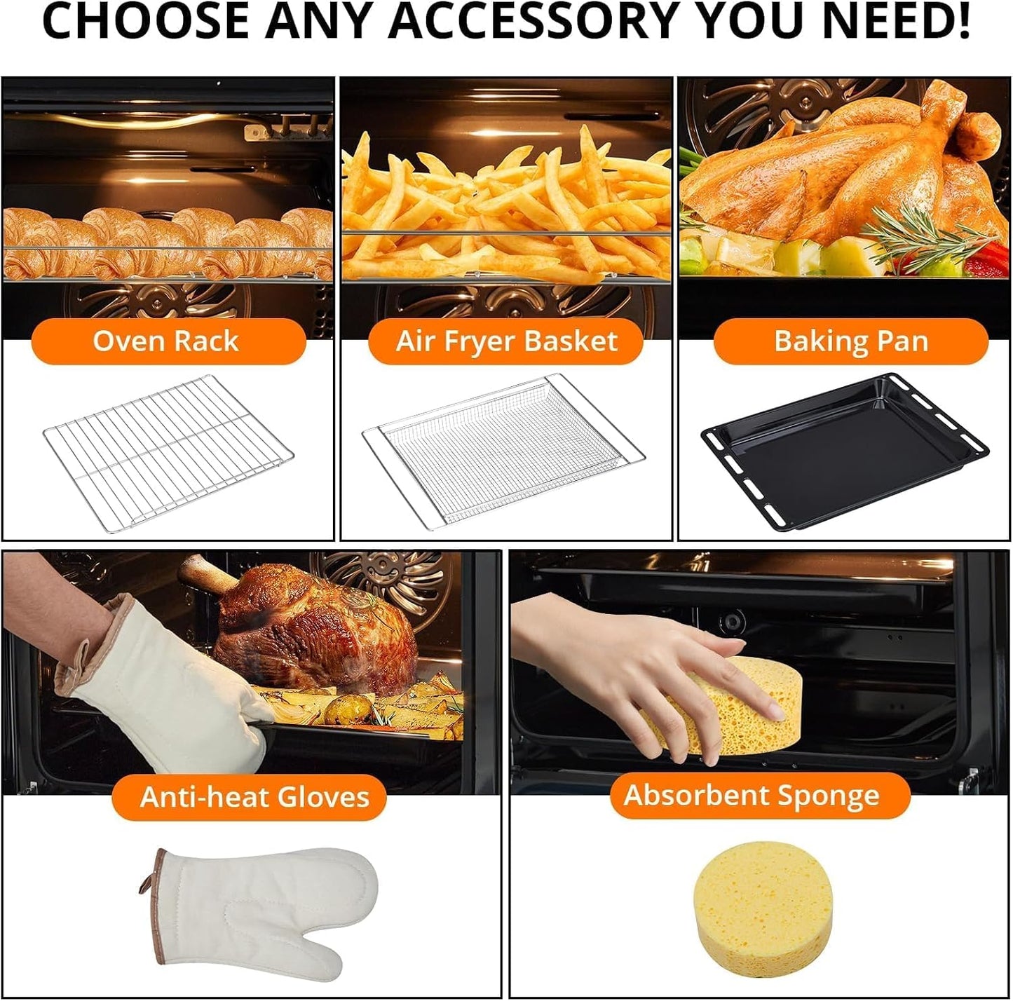 Single Wall Oven 24" Built-In Electric Ovens with 10 Functions, 3000W, 240V, 2.5Cu.F Convection Wall Oven in Stainless Steel, Touch Control, Timer, Safety Lock, ETL Certified
